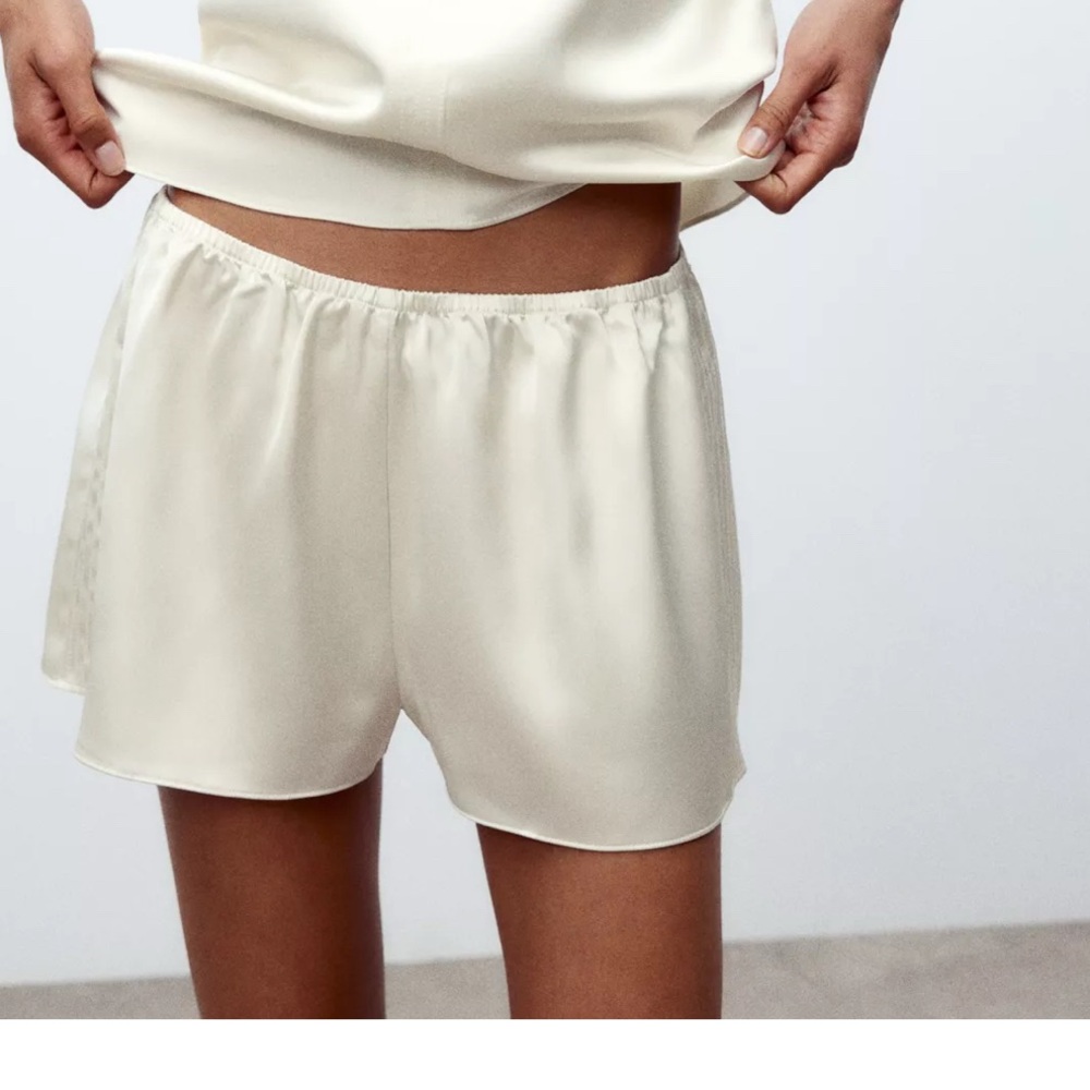 Zara Cream Satin Pajama Short